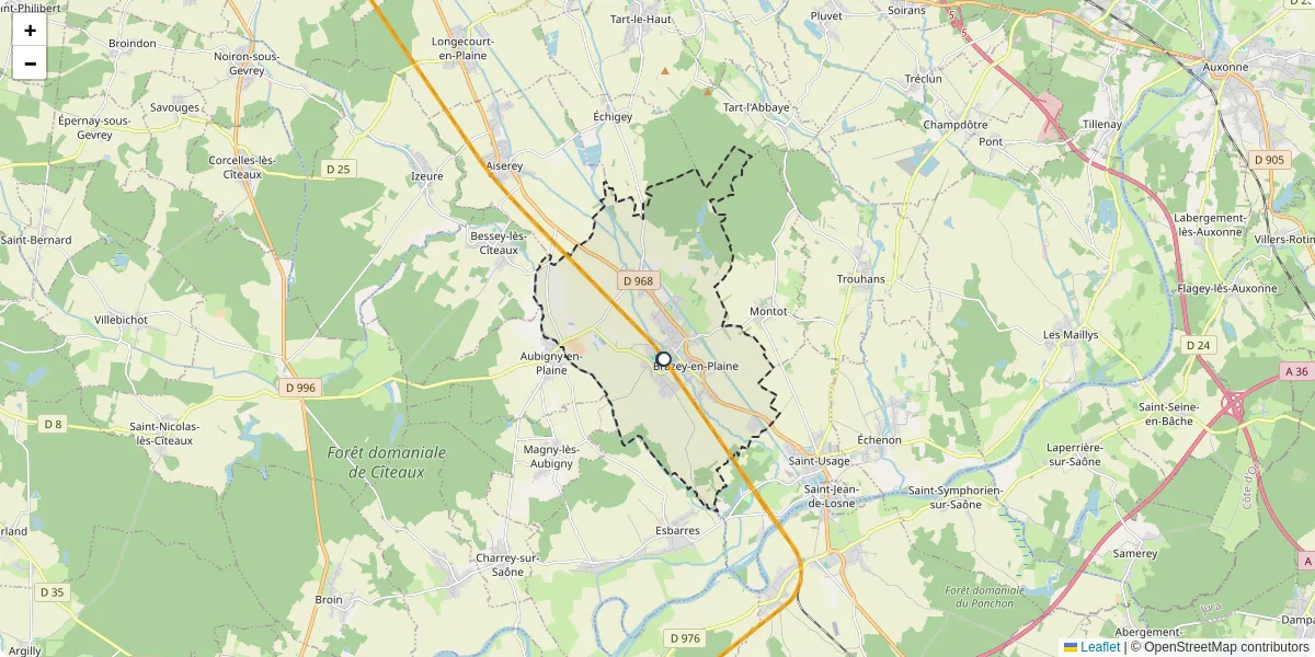 Carte du réseau de transport en commun à Brazey-en-Plaine - lignes de bus et arrêts