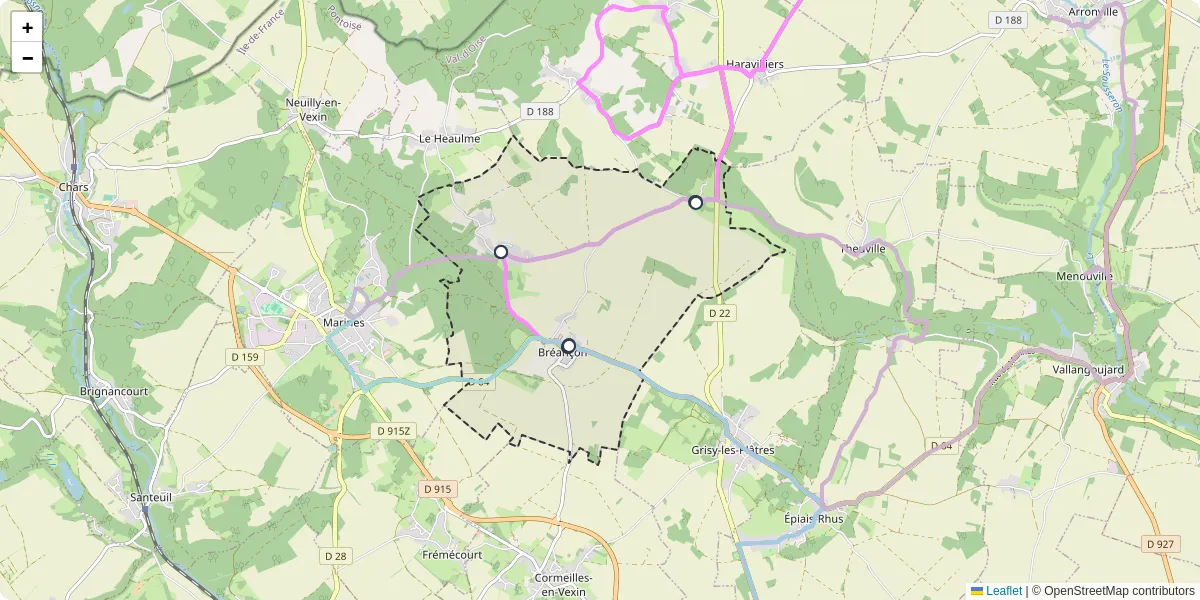 Carte du réseau de transport en commun à Bréançon - lignes de bus et arrêts