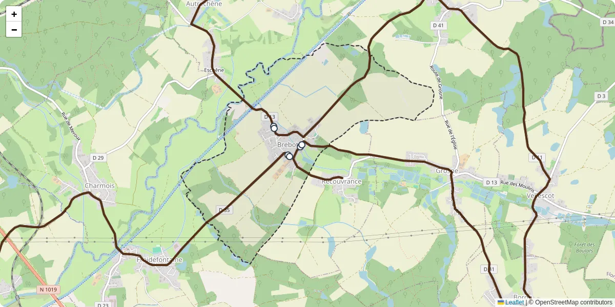 Carte du réseau de transport en commun à Brebotte - lignes de bus et arrêts