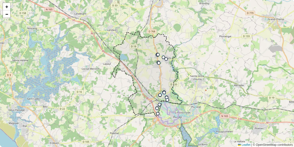 Carte du réseau de transport en commun à Brech - lignes de bus et arrêts