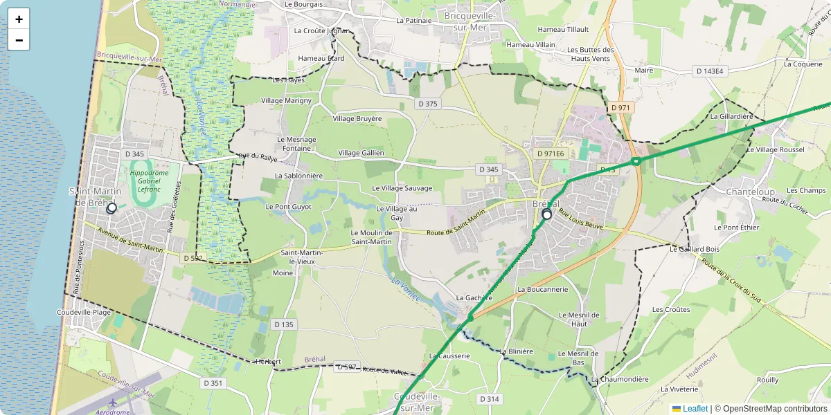 Carte du réseau de transport en commun à Bréhal - lignes de bus et arrêts