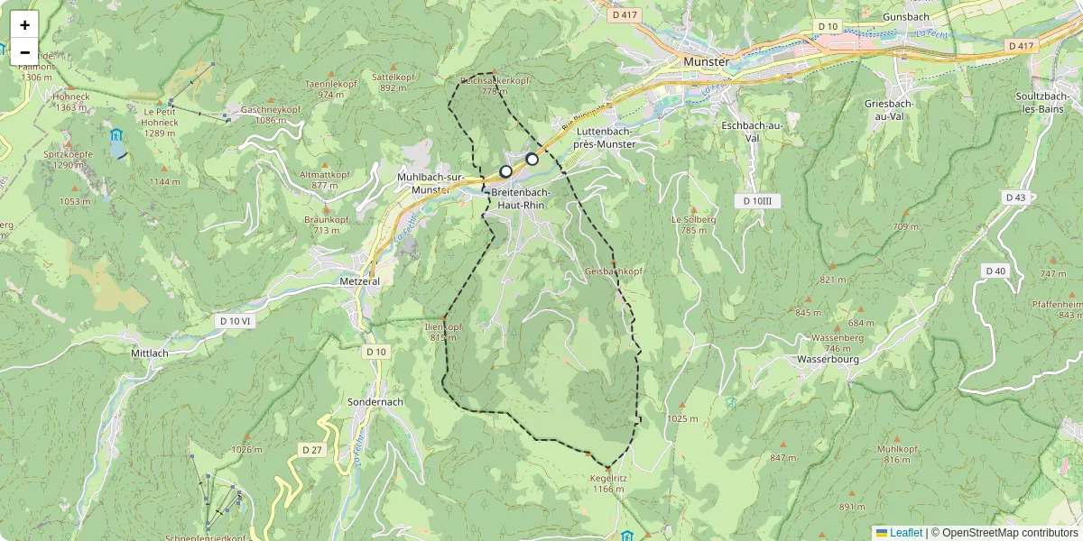 Carte du réseau de transport en commun à Breitenbach-Haut-Rhin - lignes de bus et arrêts
