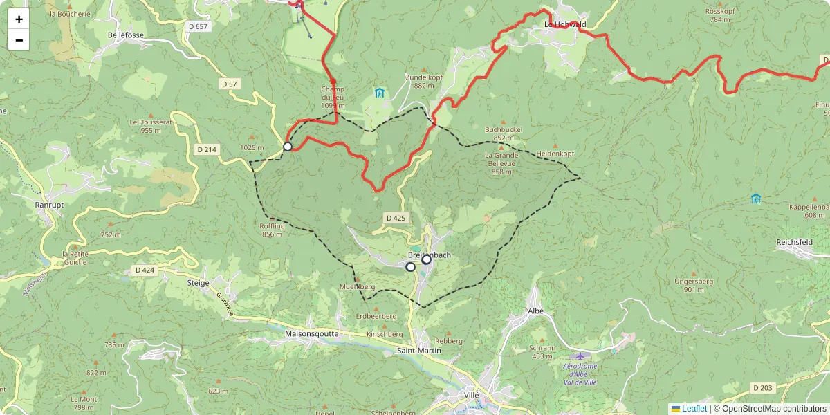 Carte du réseau de transport en commun à Breitenbach - lignes de bus et arrêts