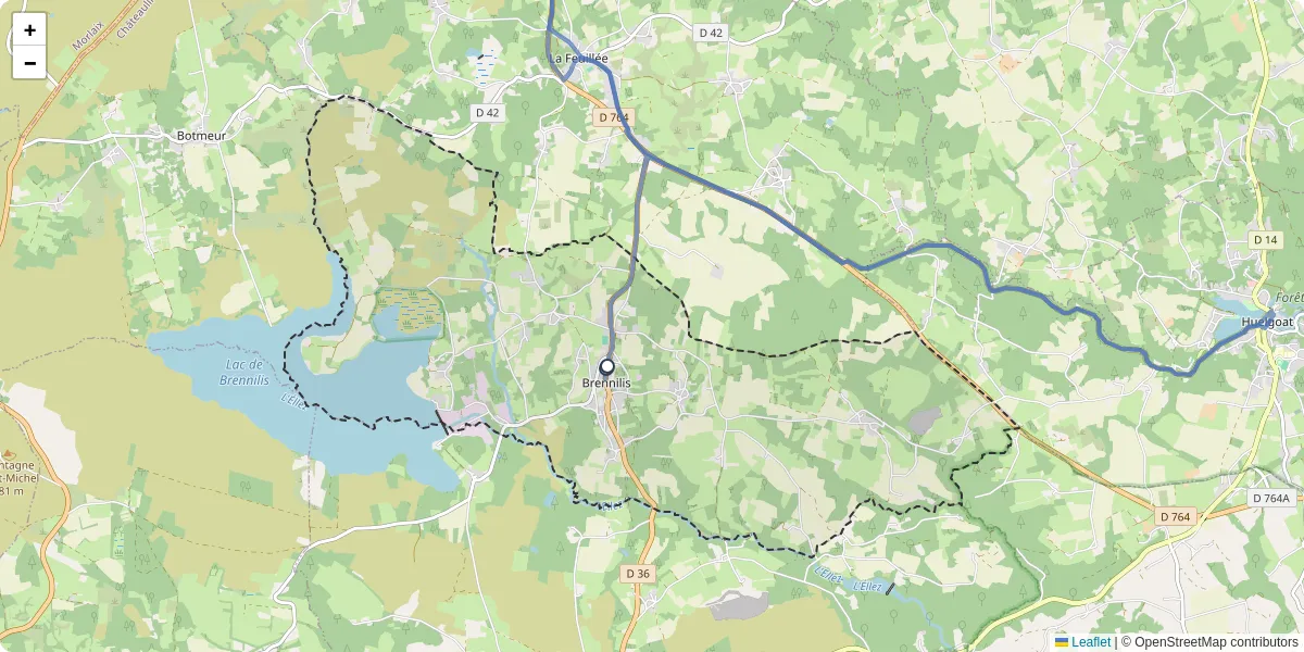 Carte du réseau de transport en commun à Brennilis - lignes de bus et arrêts