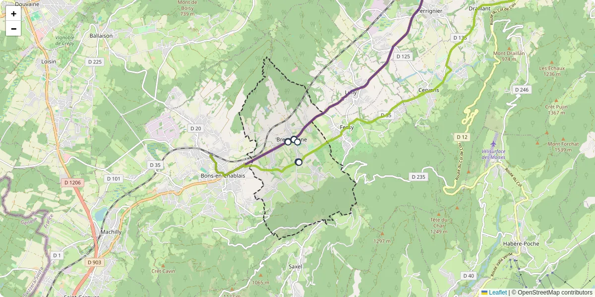 Carte du réseau de transport en commun à Brenthonne - lignes de bus et arrêts