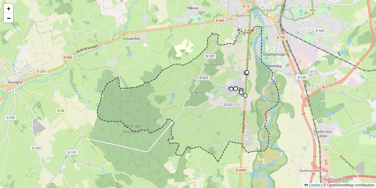 Carte du réseau de transport en commun à Bressolles - lignes de bus et arrêts