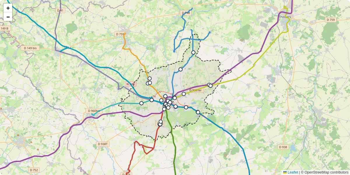 Carte du réseau de transport en commun à Bressuire - lignes de bus et arrêts