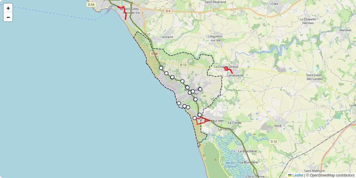 Carte du réseau de transport en commun à Bretignolles-sur-Mer - lignes de bus et arrêts