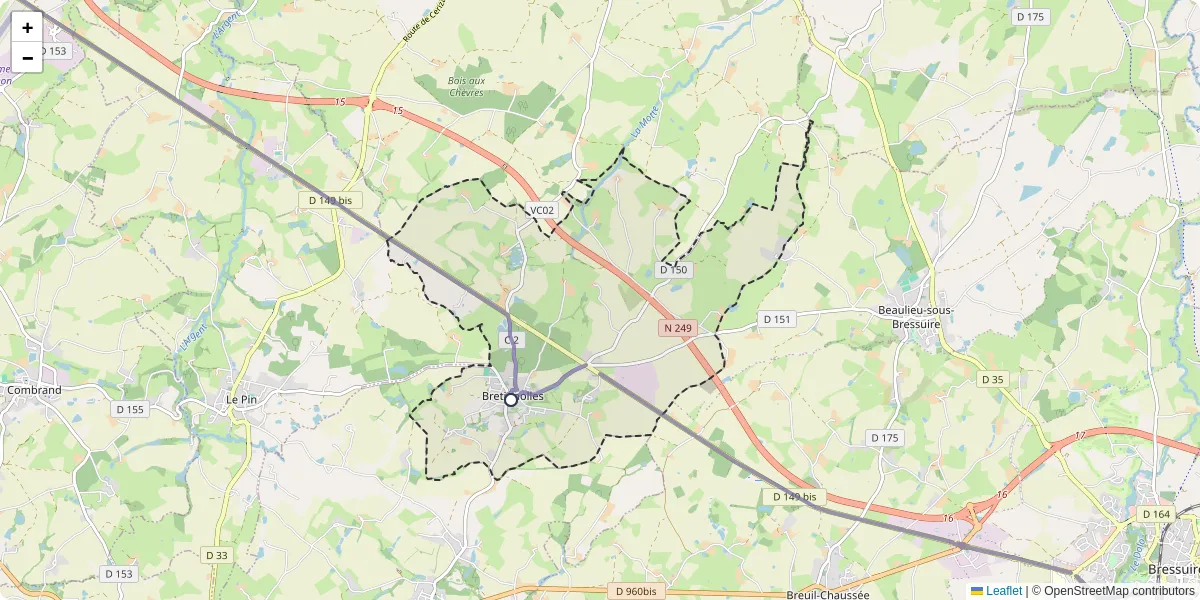 Carte du réseau de transport en commun à Bretignolles - lignes de bus et arrêts