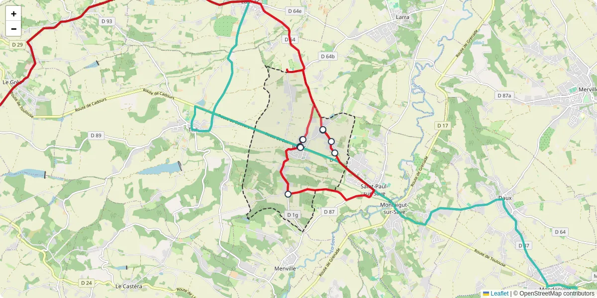 Carte du réseau de transport en commun à Bretx - lignes de bus et arrêts