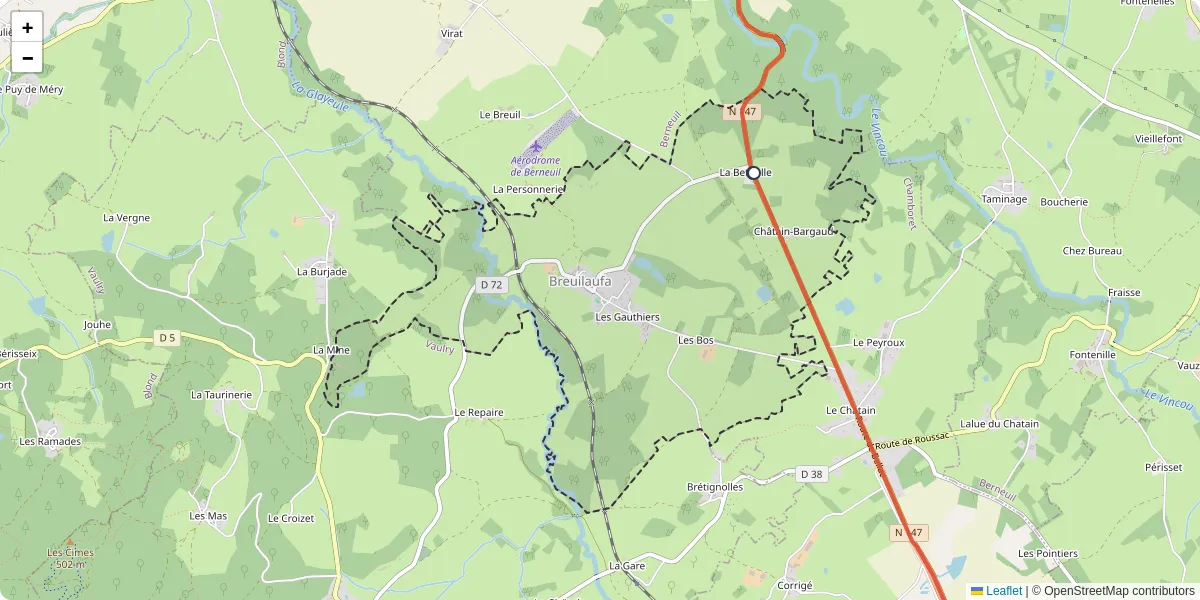 Carte du réseau de transport en commun à Breuilaufa - lignes de bus et arrêts