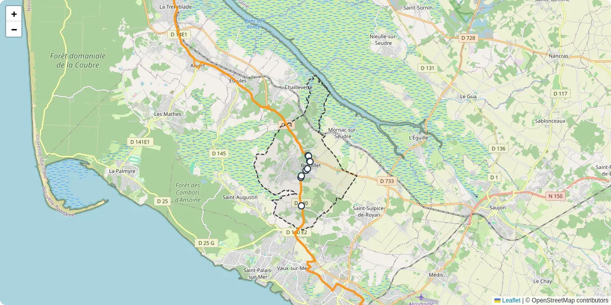 Carte du réseau de transport en commun à Breuillet - lignes de bus et arrêts