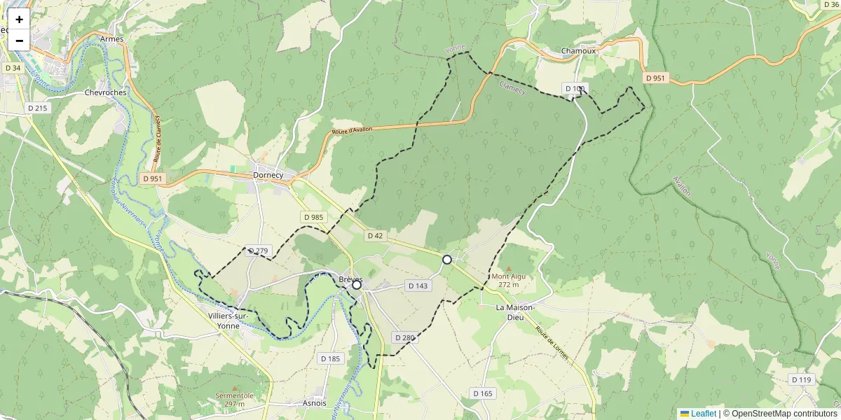 Carte du réseau de transport en commun à Brèves - lignes de bus et arrêts