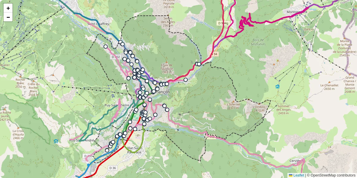 Carte du réseau de transport en commun à Briançon - lignes de bus et arrêts