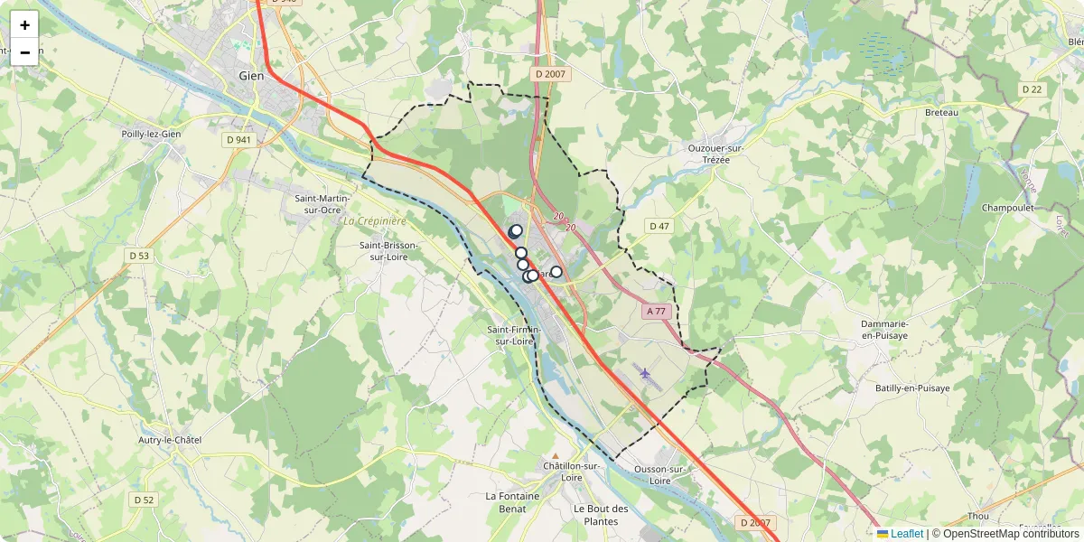 Carte du réseau de transport en commun à Briare - lignes de bus et arrêts