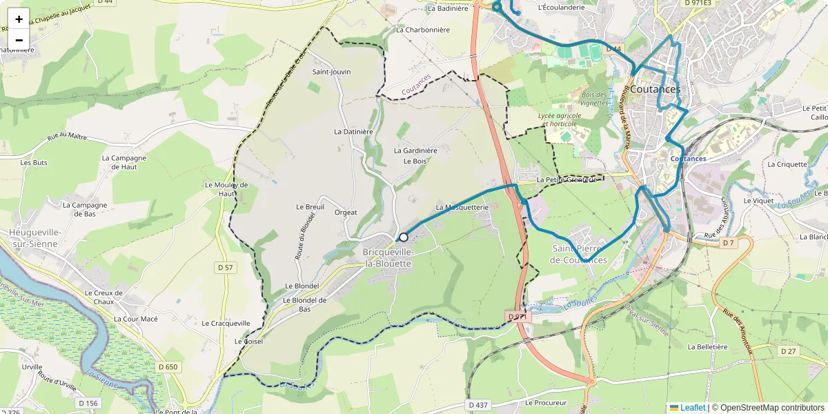 Carte du réseau de transport en commun à Bricqueville-la-Blouette - lignes de bus et arrêts