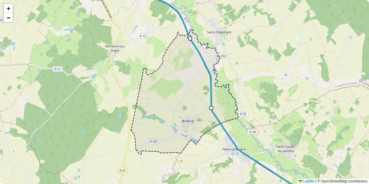 Carte du réseau de transport en commun à Bridoré - lignes de bus et arrêts
