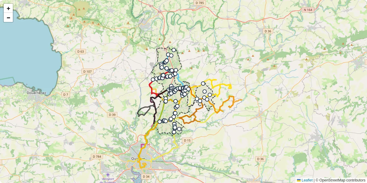 Carte du réseau de transport en commun à Briec - lignes de bus et arrêts