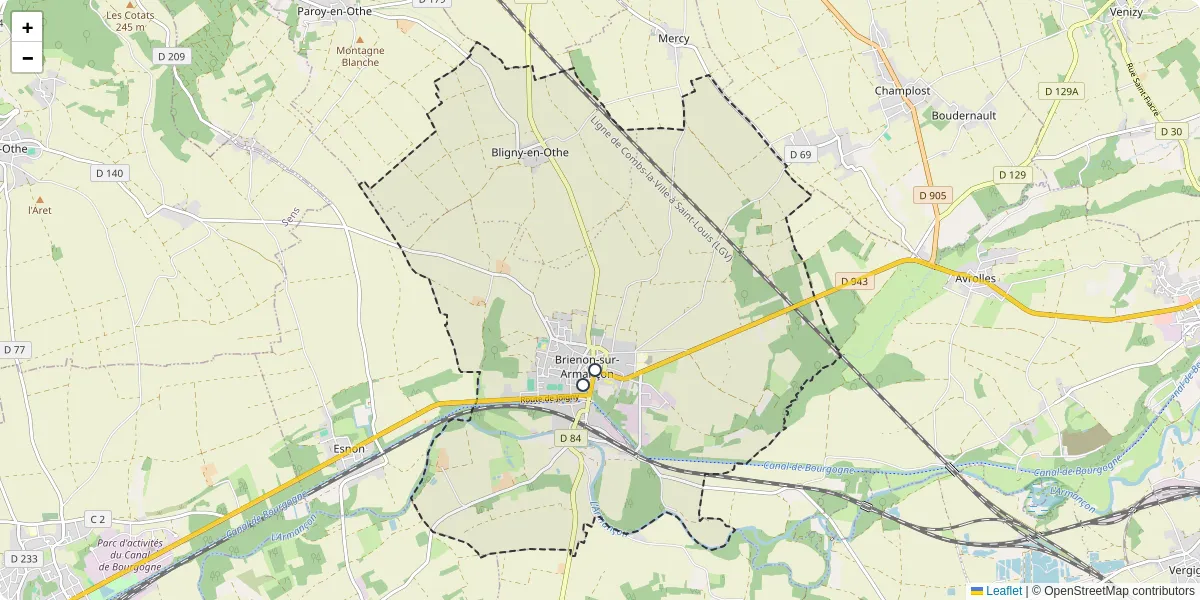 Carte du réseau de transport en commun à Brienon-sur-Armançon - lignes de bus et arrêts