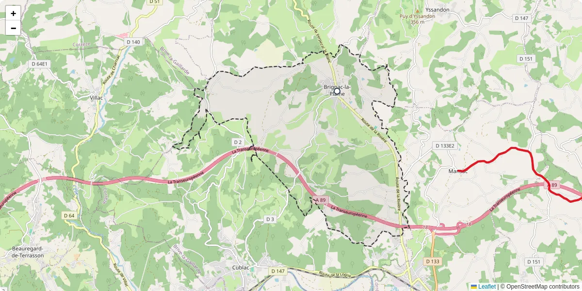Carte du réseau de transport en commun à Brignac-la-Plaine - lignes de bus et arrêts