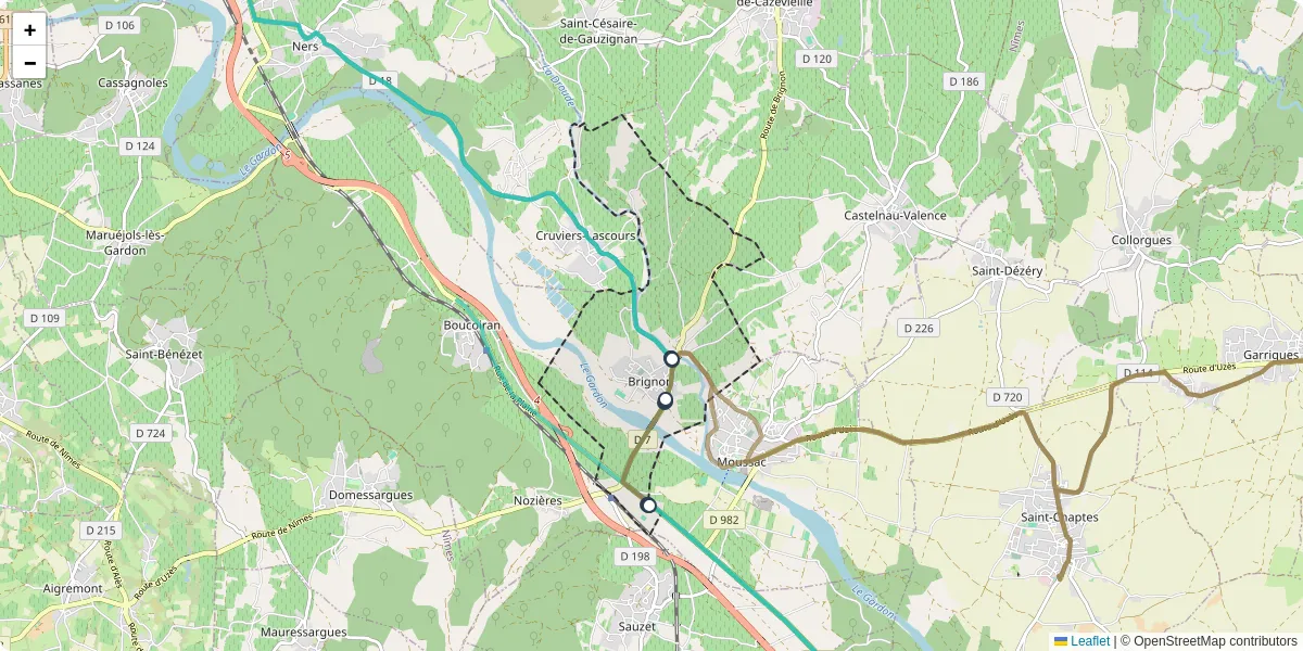 Carte du réseau de transport en commun à Brignon - lignes de bus et arrêts