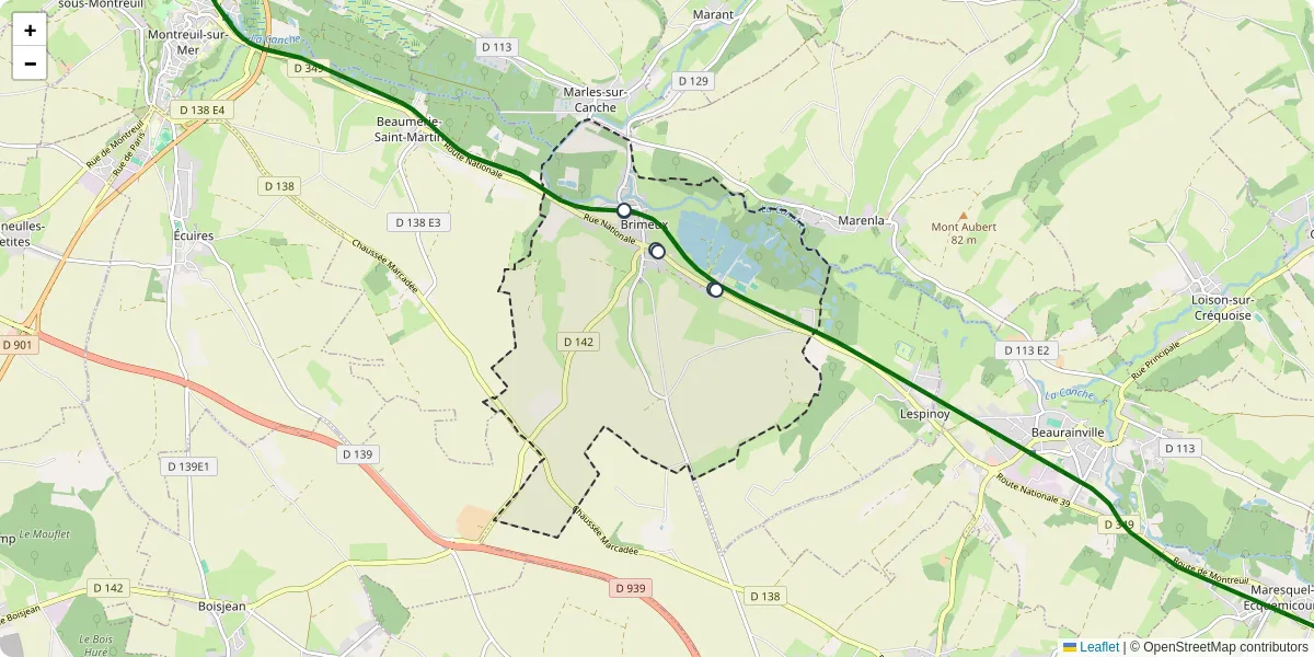 Carte du réseau de transport en commun à Brimeux - lignes de bus et arrêts