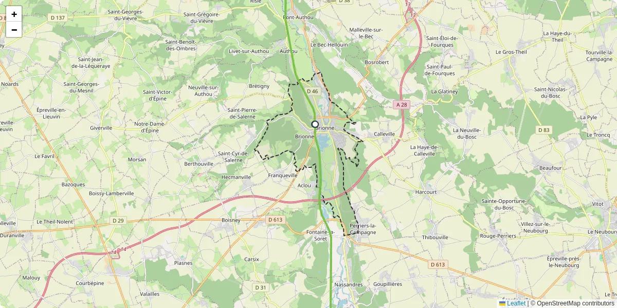 Carte du réseau de transport en commun à Brionne - lignes de bus et arrêts