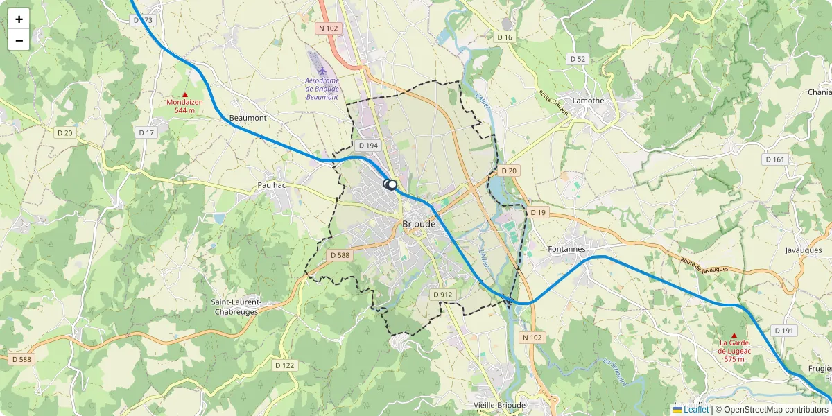 Carte du réseau de transport en commun à Brioude - lignes de bus et arrêts