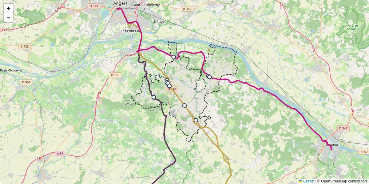 Carte du réseau de transport en commun à Brissac-Loire-Aubance - lignes de bus et arrêts