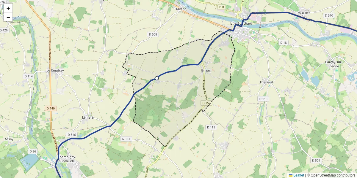 Carte du réseau de transport en commun à Brizay - lignes de bus et arrêts