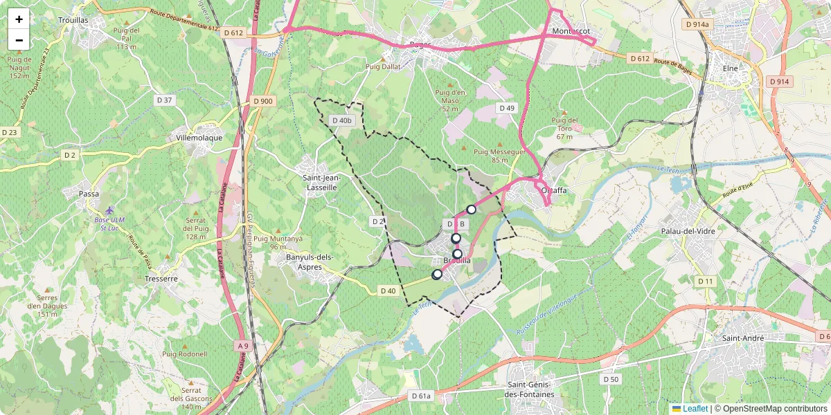 Carte du réseau de transport en commun à Brouilla - lignes de bus et arrêts