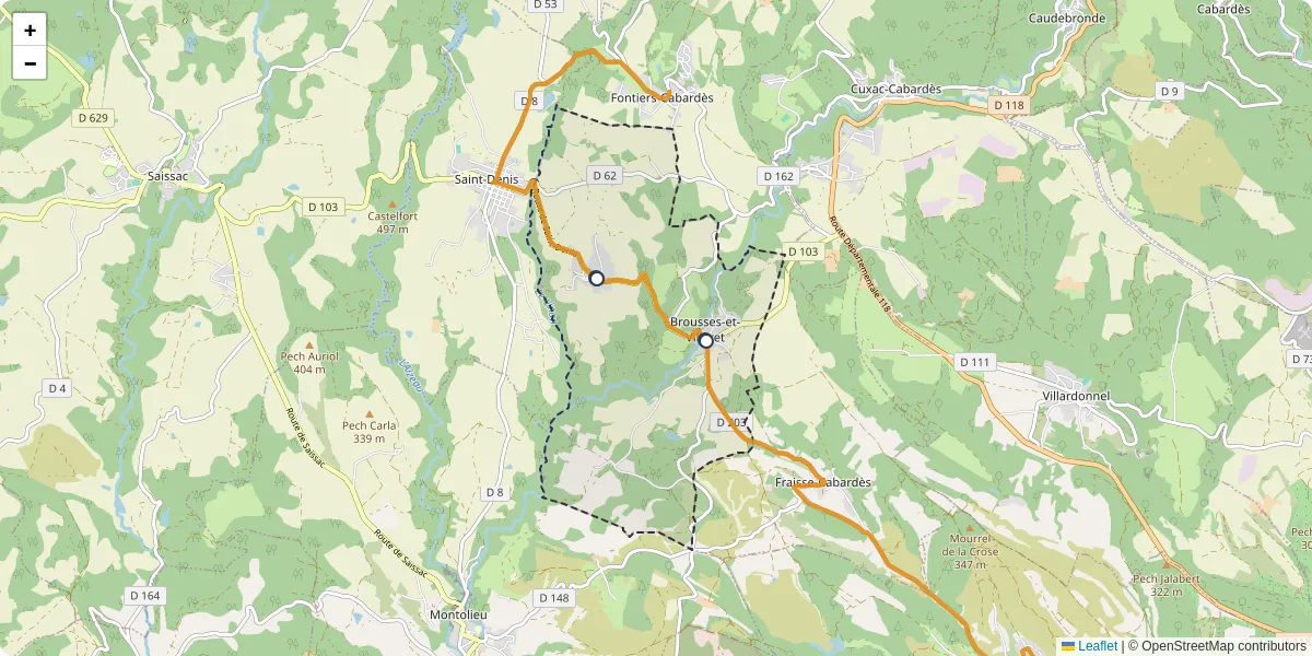 Carte du réseau de transport en commun à Brousses-et-Villaret - lignes de bus et arrêts