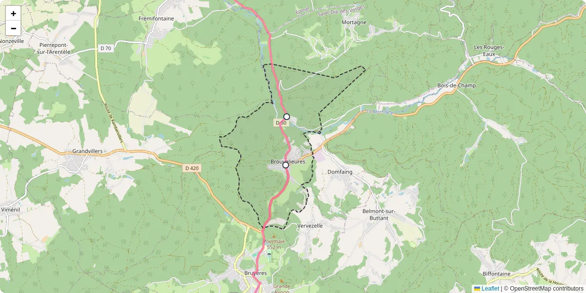 Carte du réseau de transport en commun à Brouvelieures - lignes de bus et arrêts