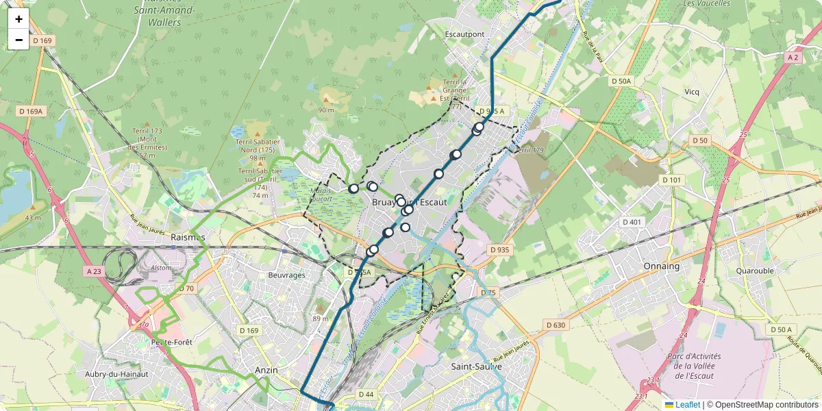 Carte du réseau de transport en commun à Bruay-sur-l'Escaut - lignes de bus et arrêts