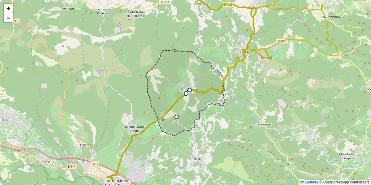Carte du réseau de transport en commun à Brue-Auriac - lignes de bus et arrêts