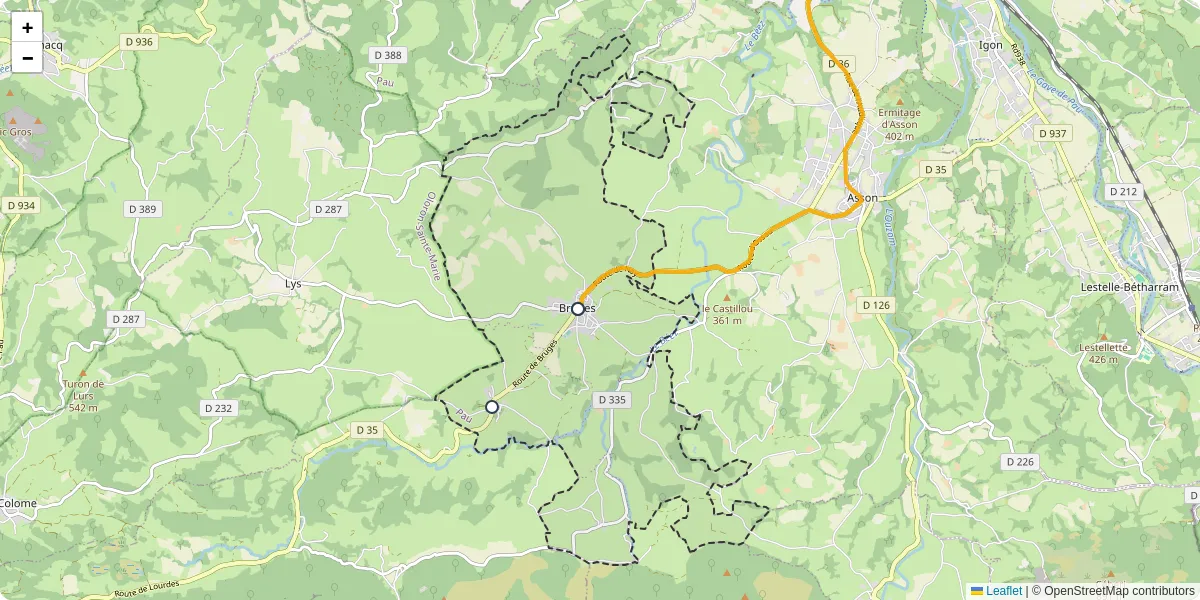 Carte du réseau de transport en commun à Bruges-Capbis-Mifaget - lignes de bus et arrêts