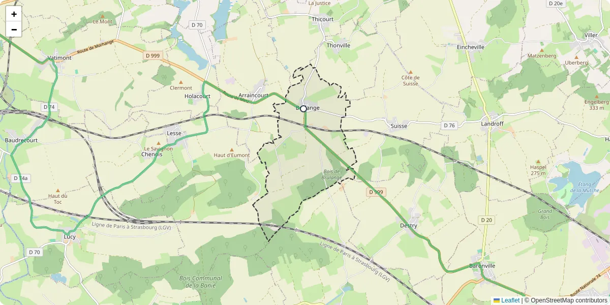 Carte du réseau de transport en commun à Brulange - lignes de bus et arrêts
