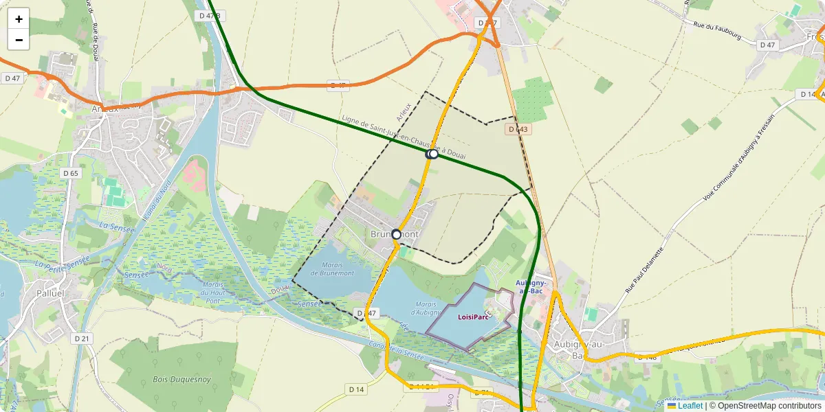 Carte du réseau de transport en commun à Brunémont - lignes de bus et arrêts