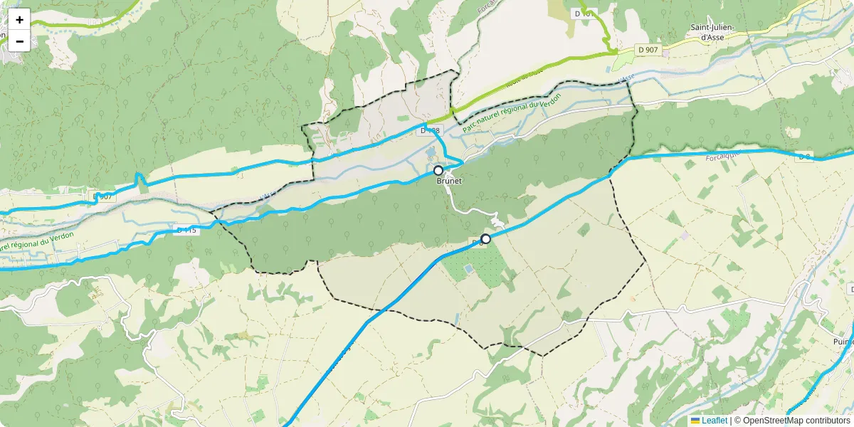 Carte du réseau de transport en commun à Brunet - lignes de bus et arrêts