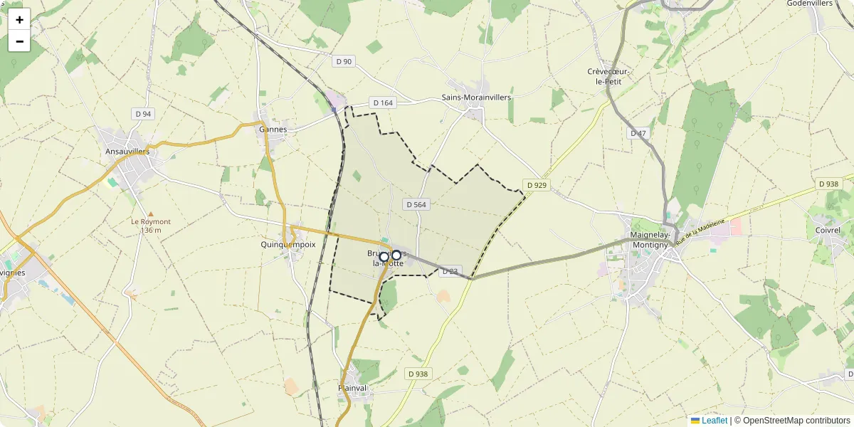 Carte du réseau de transport en commun à Brunvillers-la-Motte - lignes de bus et arrêts