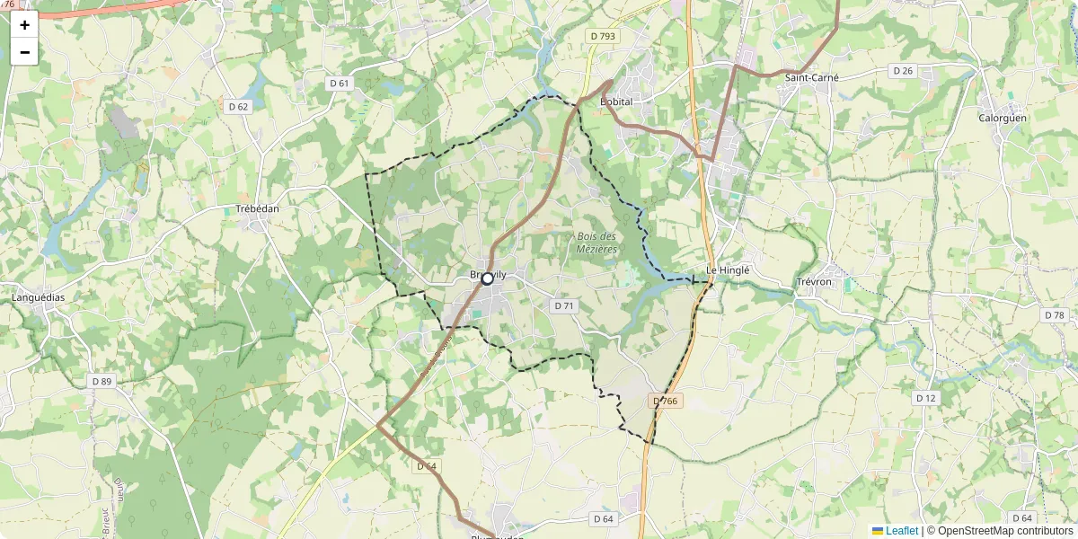 Carte du réseau de transport en commun à Brusvily - lignes de bus et arrêts
