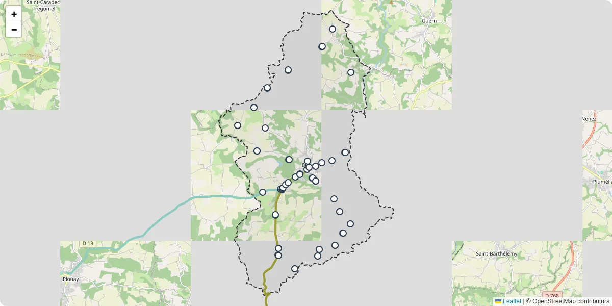 Carte du réseau de transport en commun à Bubry - lignes de bus et arrêts