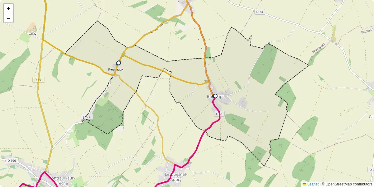 Carte du réseau de transport en commun à Bucamps - lignes de bus et arrêts
