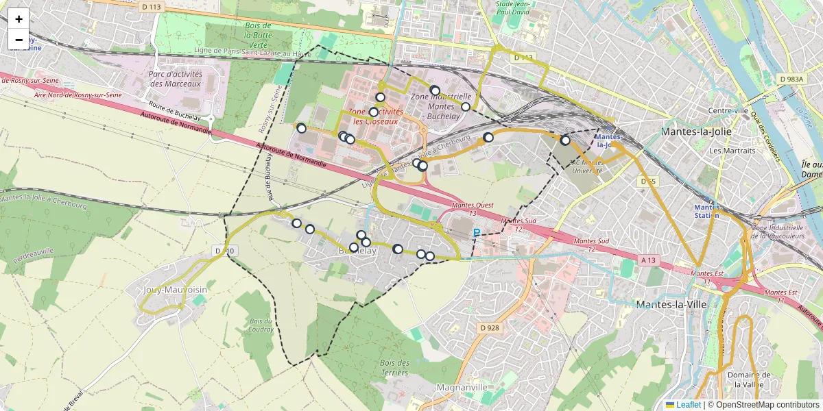 Carte du réseau de transport en commun à Buchelay - lignes de bus et arrêts