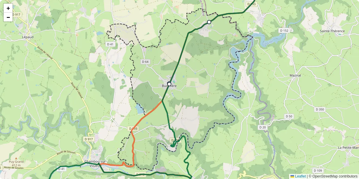 Carte du réseau de transport en commun à Budelière - lignes de bus et arrêts