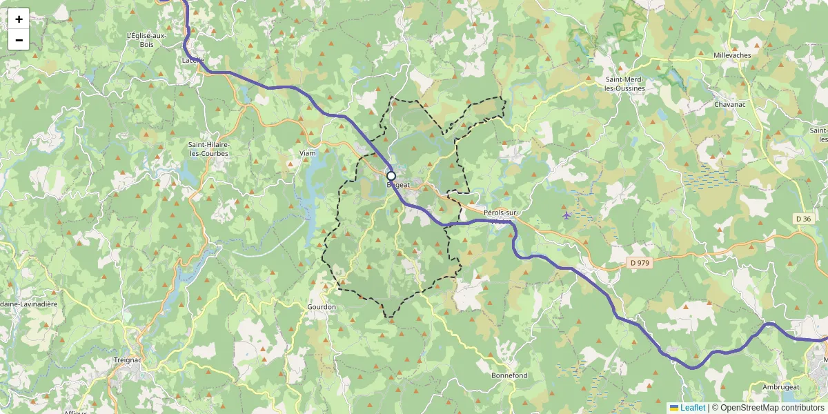 Carte du réseau de transport en commun à Bugeat - lignes de bus et arrêts