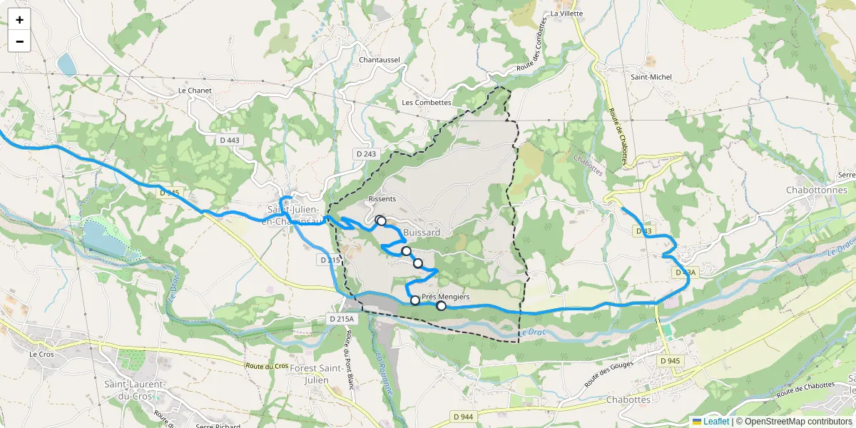 Carte du réseau de transport en commun à Buissard - lignes de bus et arrêts