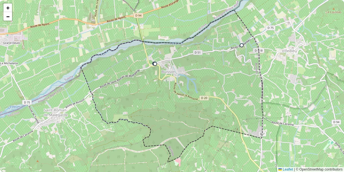 Carte du réseau de transport en commun à Buisson - lignes de bus et arrêts