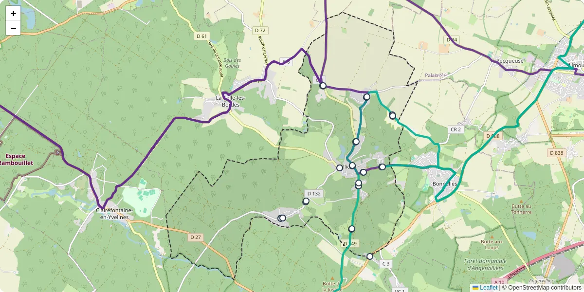 Carte du réseau de transport en commun à Bullion - lignes de bus et arrêts