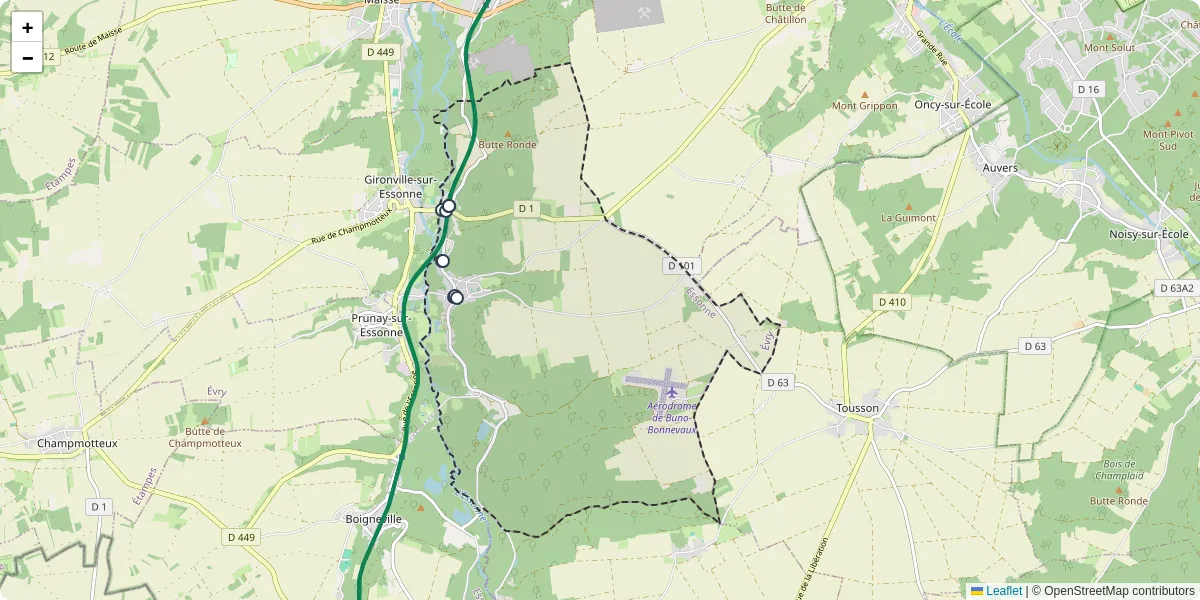 Carte du réseau de transport en commun à Buno-Bonnevaux - lignes de bus et arrêts
